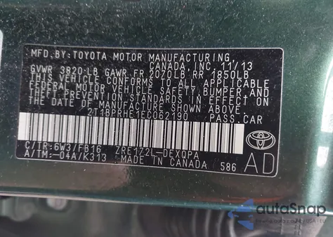 2014 Toyota Corolla Le Eco from USA, damaged, VIN 2T1BPRHE1EC062190